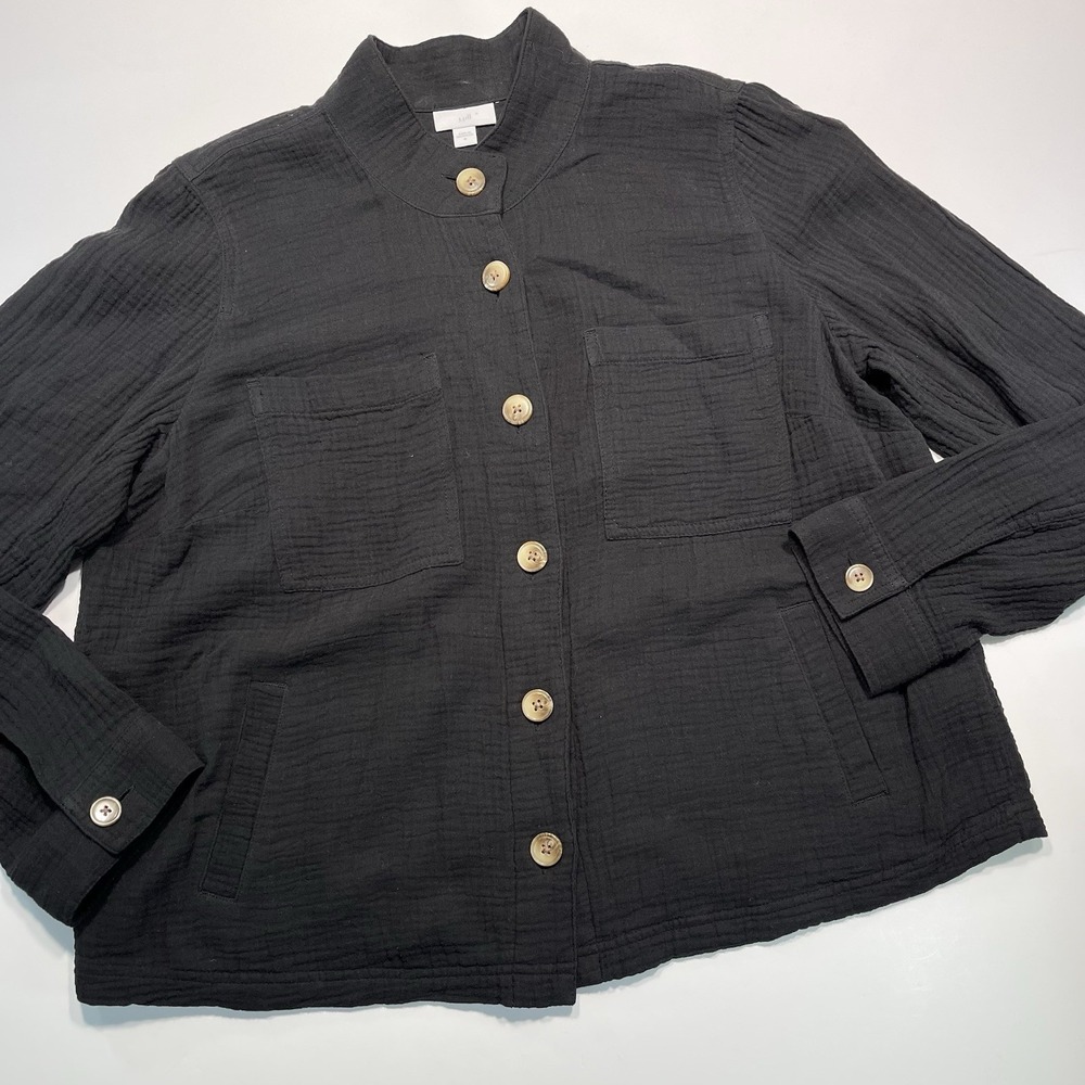 J.‎ Jill Women's Black 100% Cotton Textured Lightweight Jacket Shirt Medium